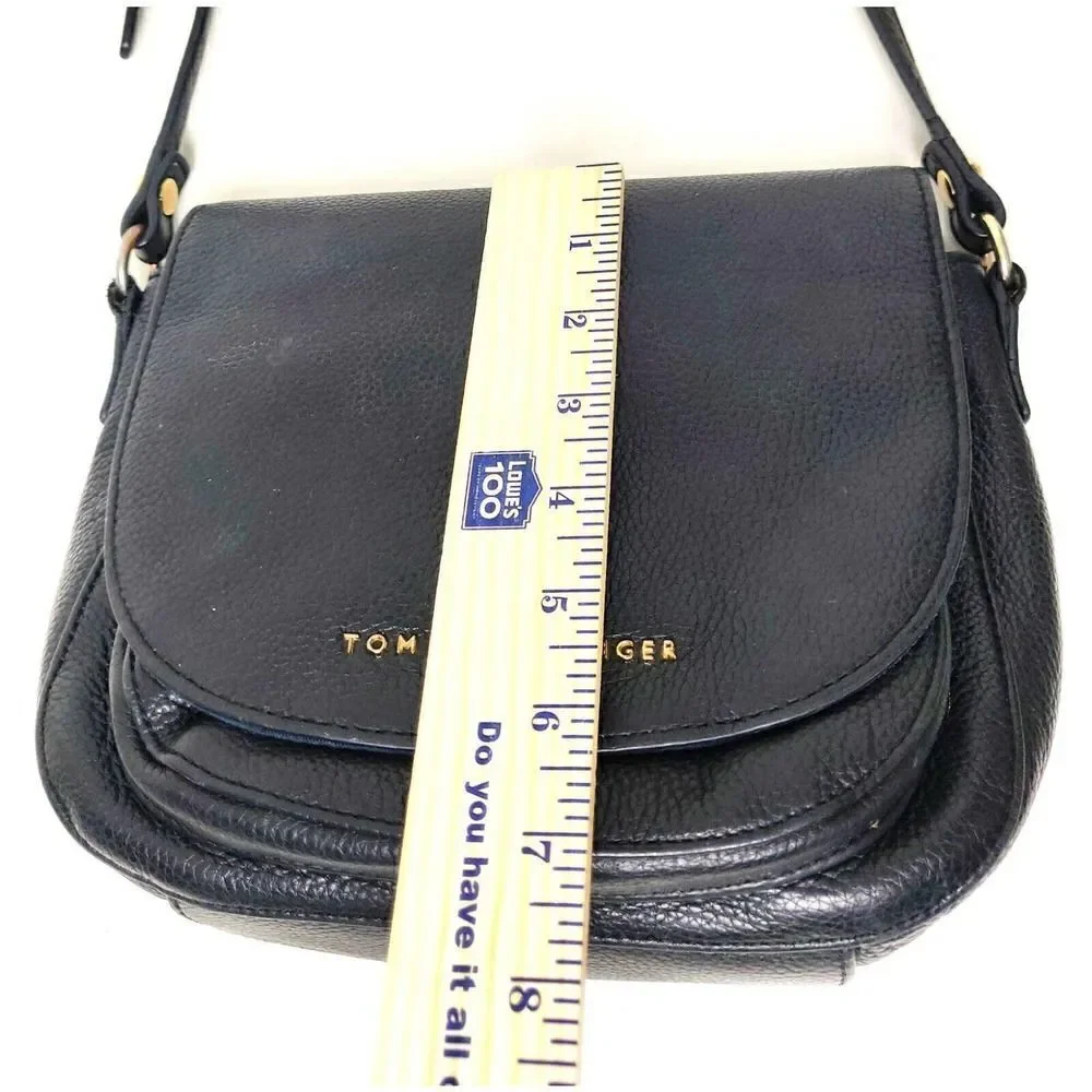 VTG TOMMY HILFIGER BLUE GENUINE LEATHER MESSENGER SHOULDER BAG X-BODY HANDBAG